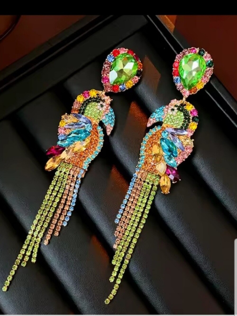 Parrot Rhinestone Statement Earrings Multi-color - Picture 7 of 13